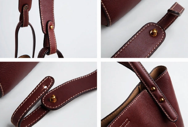 Genuine Leather Cute Bucket Bag Handbag Crossbody Bag Shoulder Bag Women Leather Purse