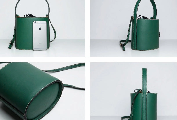 Genuine Leather Cute Bucket Bag Handbag Crossbody Bag Shoulder Bag Women Leather Purse