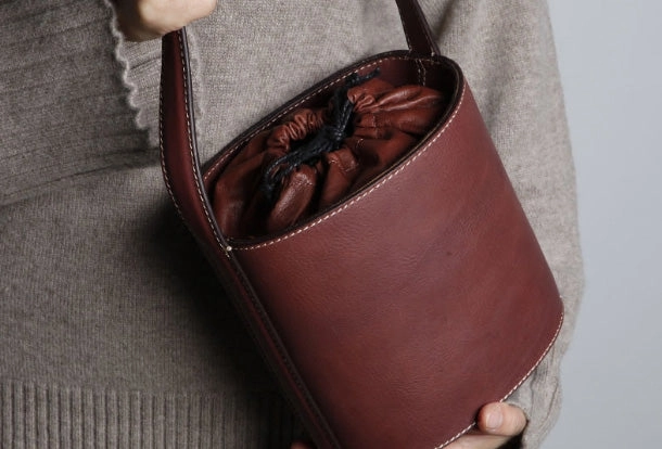 Genuine Leather Cute Bucket Bag Handbag Crossbody Bag Shoulder Bag Women Leather Purse