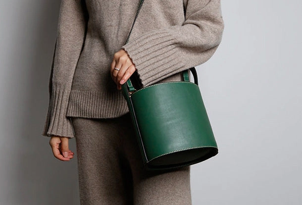 Genuine Leather Cute Bucket Bag Handbag Crossbody Bag Shoulder Bag Women Leather Purse