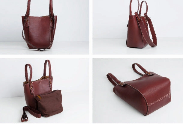Genuine Leather Cute Bucket Bag Handbag Crossbody Bag Shoulder Bag Women Leather Purse
