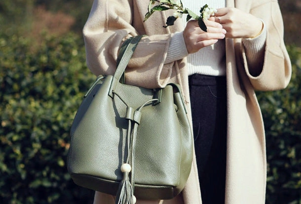 Genuine Leather Cute Women Bucket Bag Handbag Crossbody Bag Shoulder Bag Women Leather Purse