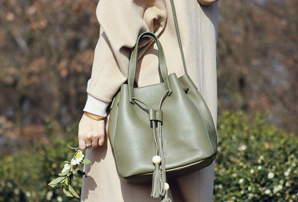 Genuine Leather Cute Women Bucket Bag Handbag Crossbody Bag Shoulder Bag Women Leather Purse
