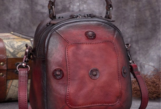 Genuine Leather Handbag Vintage Rivet Crossbody Bag Shoulder Bag Purse For Women