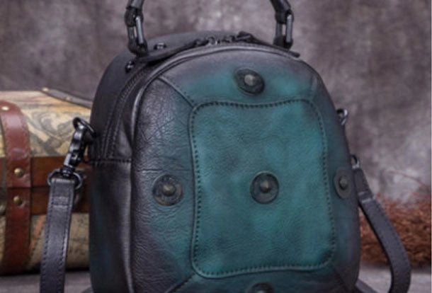 Genuine Leather Handbag Vintage Rivet Crossbody Bag Shoulder Bag Purse For Women