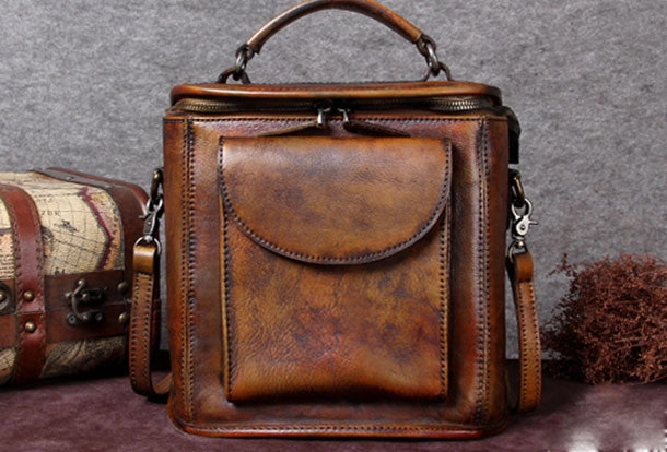 Genuine Leather Handbag Vintage Satchel Bag Shoulder Bag Crossbody Bag Purse For Women