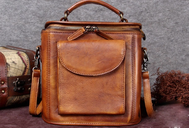 Genuine Leather Handbag Vintage Satchel Bag Shoulder Bag Crossbody Bag Purse For Women