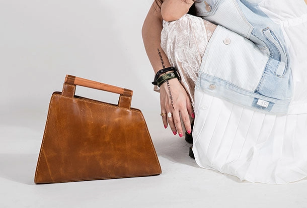 Genuine Leather Handmade Wooden Handbag Bag Shoulder Bag Purse For Women