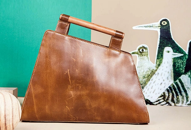 Genuine Leather Handmade Wooden Handbag Bag Shoulder Bag Purse For Women