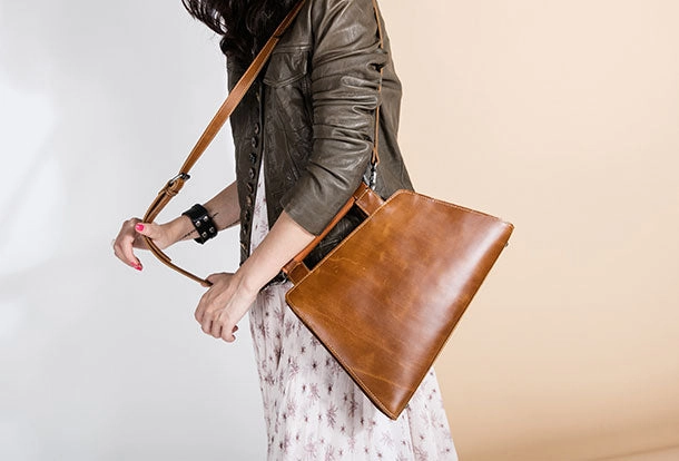 Genuine Leather Handmade Wooden Handbag Bag Shoulder Bag Purse For Women