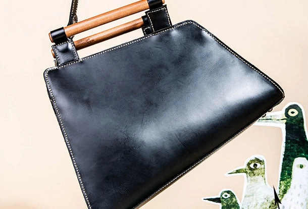 Genuine Leather Handmade Wooden Handbag Bag Shoulder Bag Purse For Women