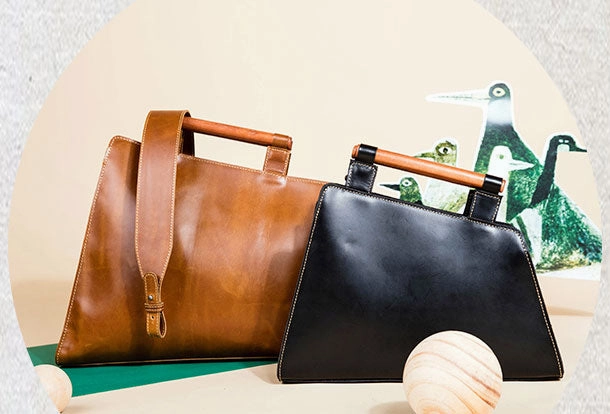 Genuine Leather Handmade Wooden Handbag Bag Shoulder Bag Purse For Women