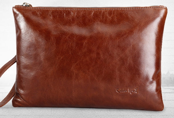 Genuine Leather large clutch leather men phone pad zip clutch vintage wallet for men