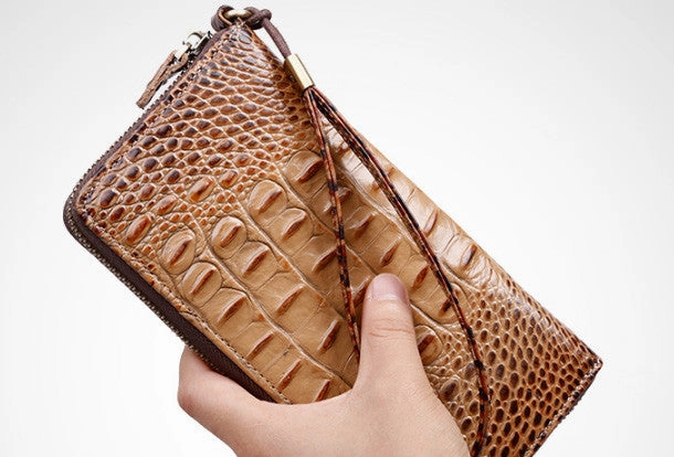 Genuine Leather long wallet leather men phone zip clutch vintage wallet for men