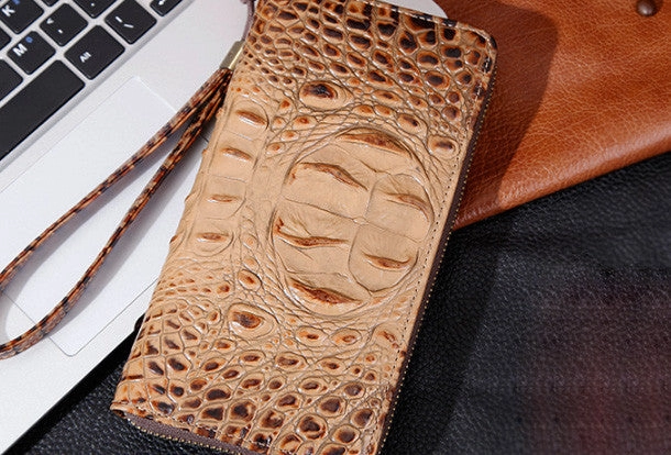 Genuine Leather long wallet leather men phone zip clutch vintage wallet for men