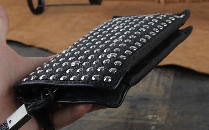 Genuine Leather Mens Clutch Cool Slim Wallet Long Zipper Clutch Wristlet Wallet for Men