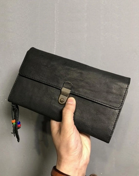 Genuine Leather Mens Clutch Cool Slim Wallet Passport Travel Clutch Wristlet Wallet for Men