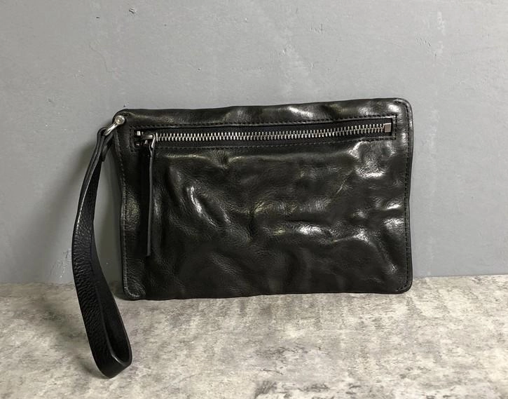 Genuine Leather Mens Clutch Cool Slim Wallet Zipper Clutch Wristlet Wallet for Men