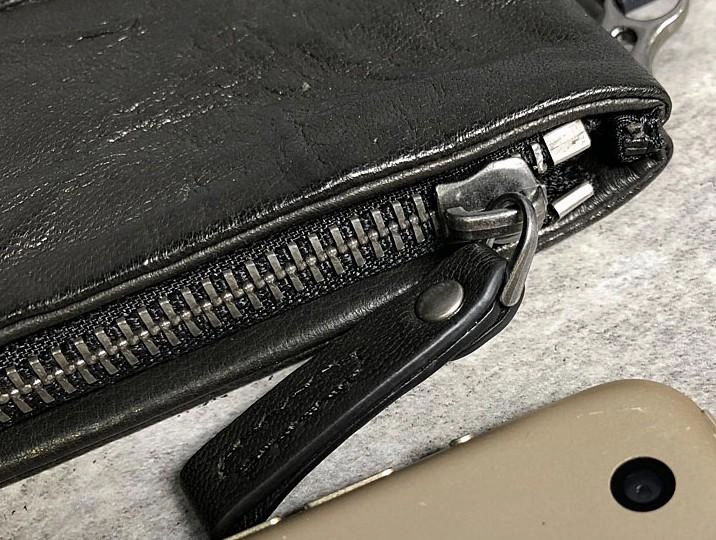 Genuine Leather Mens Clutch Cool Slim Wallet Zipper Clutch Wristlet Wallet for Men