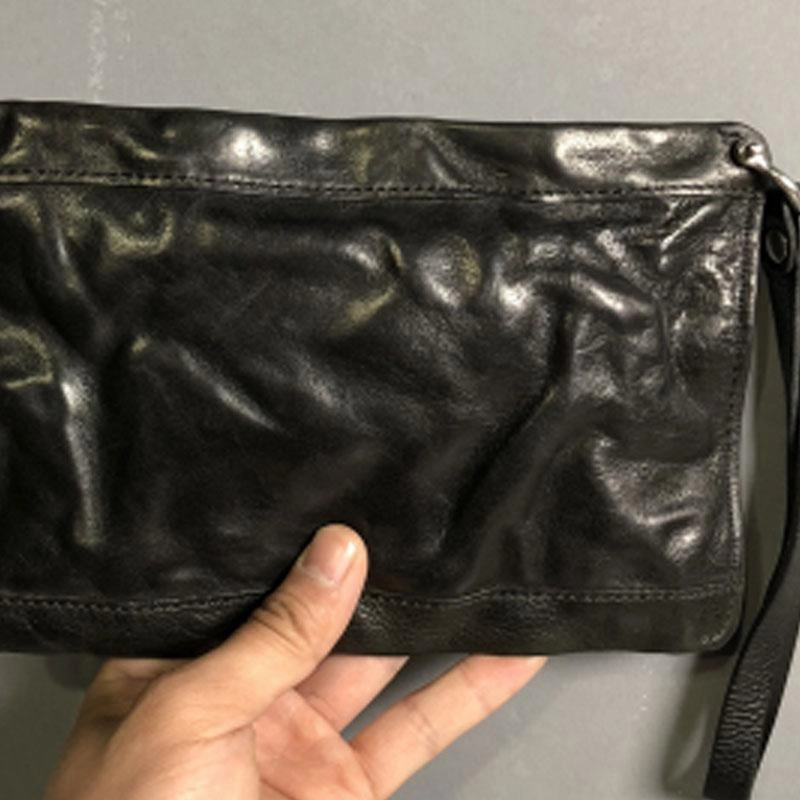 Genuine Leather Mens Clutch Cool Slim Wallet Zipper Clutch Wristlet Wallet for Men