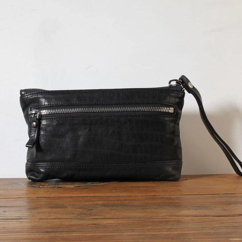 Genuine Leather Mens Clutch Cool Slim Wallet Zipper Clutch Wristlet Wallet for Men