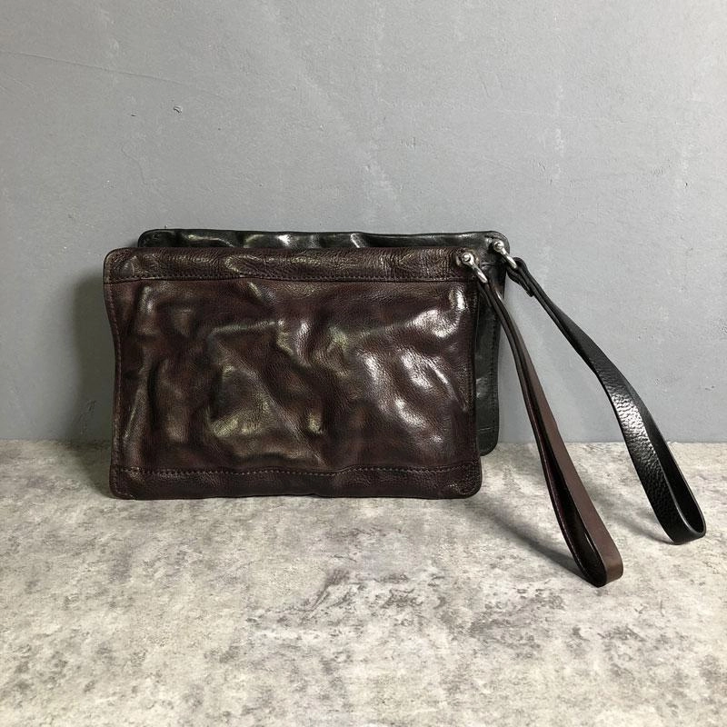 Genuine Leather Mens Clutch Cool Slim Wallet Zipper Clutch Wristlet Wallet for Men