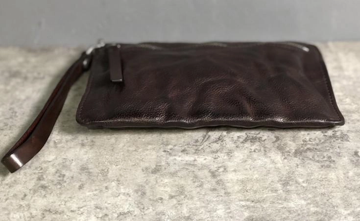 Genuine Leather Mens Clutch Cool Slim Wallet Zipper Clutch Wristlet Wallet for Men