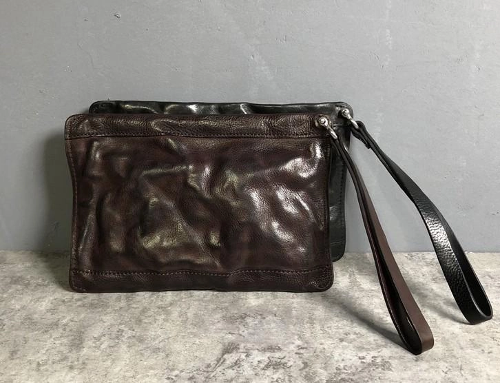 Genuine Leather Mens Clutch Cool Slim Wallet Zipper Clutch Wristlet Wallet for Men