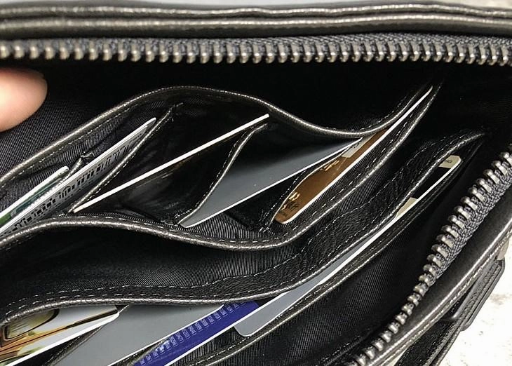 Genuine Leather Mens Clutch Cool Slim Wallet Zipper Clutch Wristlet Wallet for Men