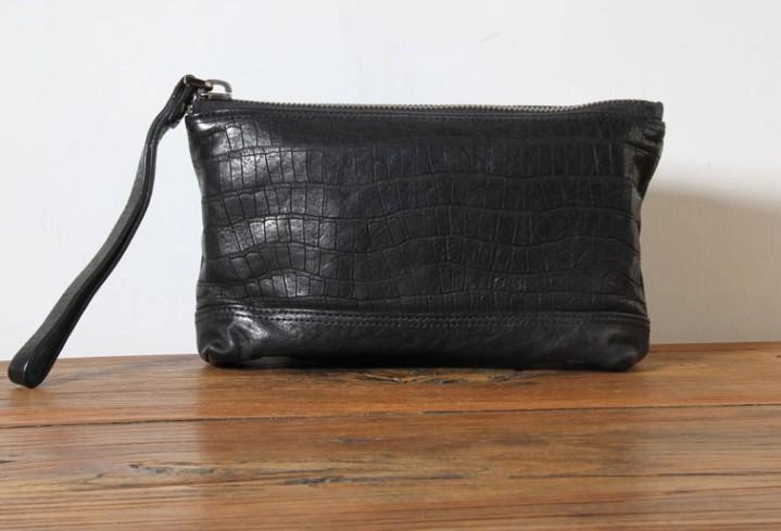 Genuine Leather Mens Clutch Cool Slim Wallet Zipper Clutch Wristlet Wallet for Men