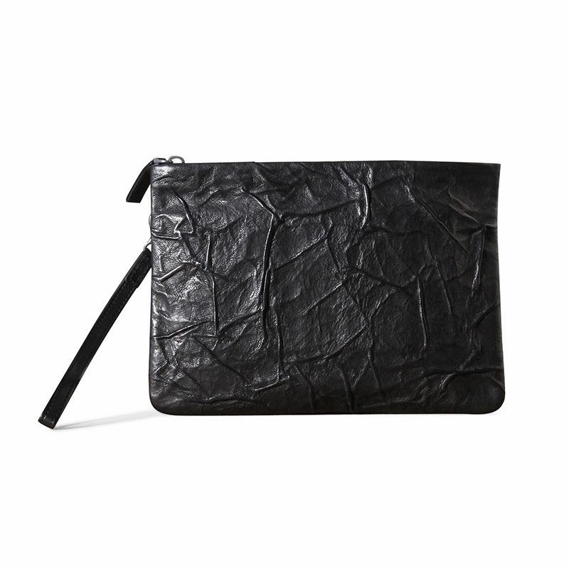 Genuine Leather Mens Clutch Cool Slim Wallet Zipper Clutch Wristlet Wallet for Men
