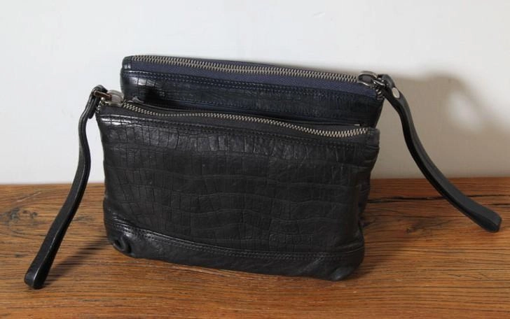 Genuine Leather Mens Clutch Cool Slim Wallet Zipper Clutch Wristlet Wallet for Men