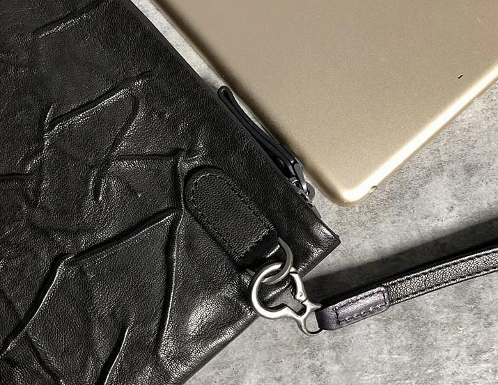 Genuine Leather Mens Clutch Cool Slim Wallet Zipper Clutch Wristlet Wallet for Men