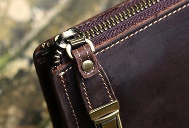 Genuine Leather Mens Cool Clutch Messenger Bag Folded Wristlet Purse Bike Bag Cycling Bag For Men