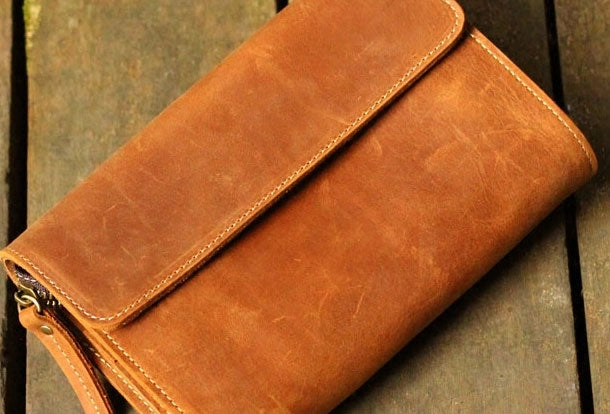 Genuine Leather Mens Cool Clutch Messenger Bag Folded Wristlet Purse Bike Bag Cycling Bag For Men