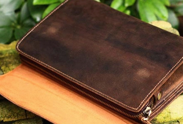 Genuine Leather Mens Cool Clutch Messenger Bag Folded Wristlet Purse Bike Bag Cycling Bag For Men