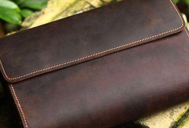 Genuine Leather Mens Cool Clutch Messenger Bag Folded Wristlet Purse Bike Bag Cycling Bag For Men