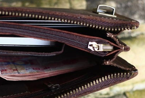 Genuine Leather Mens Cool Clutch Messenger Bag Folded Wristlet Purse Bike Bag Cycling Bag For Men