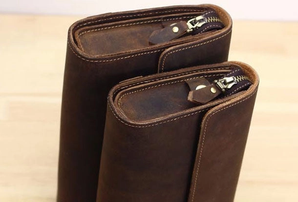 Genuine Leather Mens Cool Clutch Messenger Bag Folded Wristlet Purse Bike Bag Cycling Bag For Men