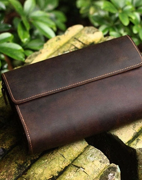 Genuine Leather Mens Cool Clutch Messenger Bag Folded Wristlet Purse Bike Bag Cycling Bag For Men