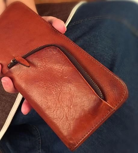 Genuine Leather Mens Cool Long Leather Phone Wallet Zipper Clutch Wristlet Wallet for Men