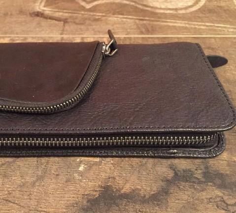 Genuine Leather Mens Cool Long Leather Phone Wallet Zipper Clutch Wristlet Wallet for Men
