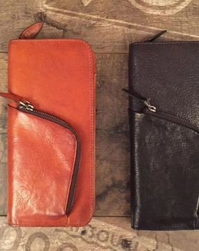Genuine Leather Mens Cool Long Leather Phone Wallet Zipper Clutch Wristlet Wallet for Men