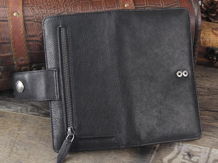 Genuine Leather Mens Cool Long Leather Wallet Cards Clutch Wristlet Wallet for Men