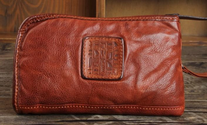 Genuine Leather Mens Cool Long Leather Wallet Cards Phone Zipper Clutch Wristlet Wallet for Men