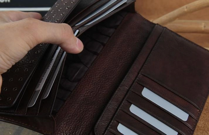 Genuine Leather Mens Cool Long Leather Wallet Zipper Clutch Wristlet Wallet for Men