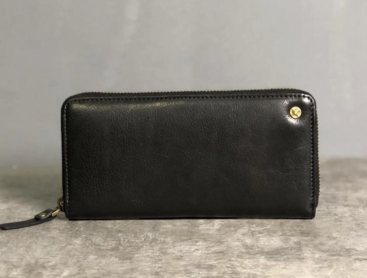 Genuine Leather Mens Cool Long Leather Wallet Zipper Clutch Wristlet Wallet for Men