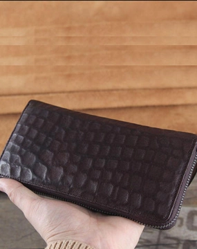 Genuine Leather Mens Cool Long Leather Wallet Zipper Clutch Wristlet Wallet for Men