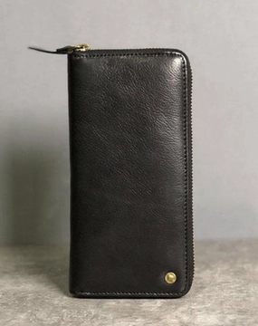 Genuine Leather Mens Cool Long Leather Wallet Zipper Clutch Wristlet Wallet for Men
