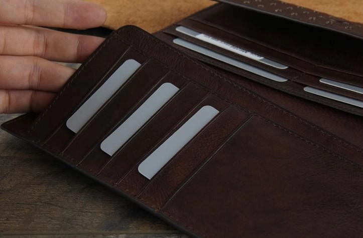 Genuine Leather Mens Cool Long Leather Wallet Zipper Clutch Wristlet Wallet for Men